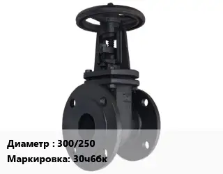 Задвижка чугунная канализационная 300/250 30ч6бк Ру10